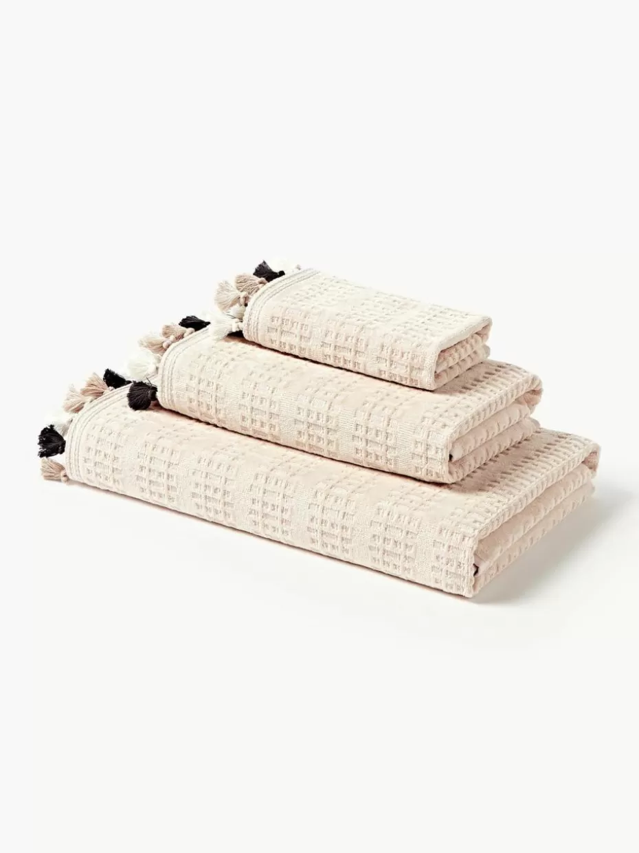 Handtücher-Westwing Collection Velours-Handtuch-Set Tallulah mit dekorativen Fransen, in verschiedenen Setgrößen Beige, Weiß- und Beigetöne