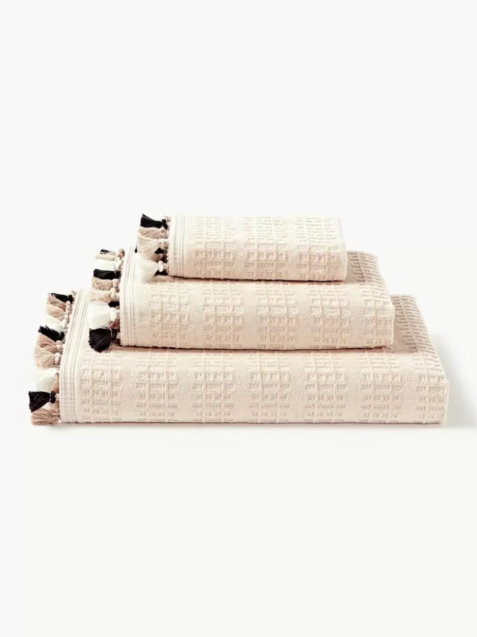 Handtücher-Westwing Collection Velours-Handtuch-Set Tallulah mit dekorativen Fransen, in verschiedenen Setgrößen Beige, Weiß- und Beigetöne