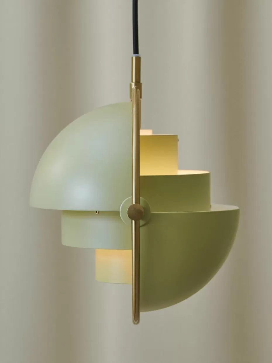 Pendelleuchten-GUBI Verstellbare Pendelleuchte Multi-Lite Hellgrün matt, Goldfarben glänzend