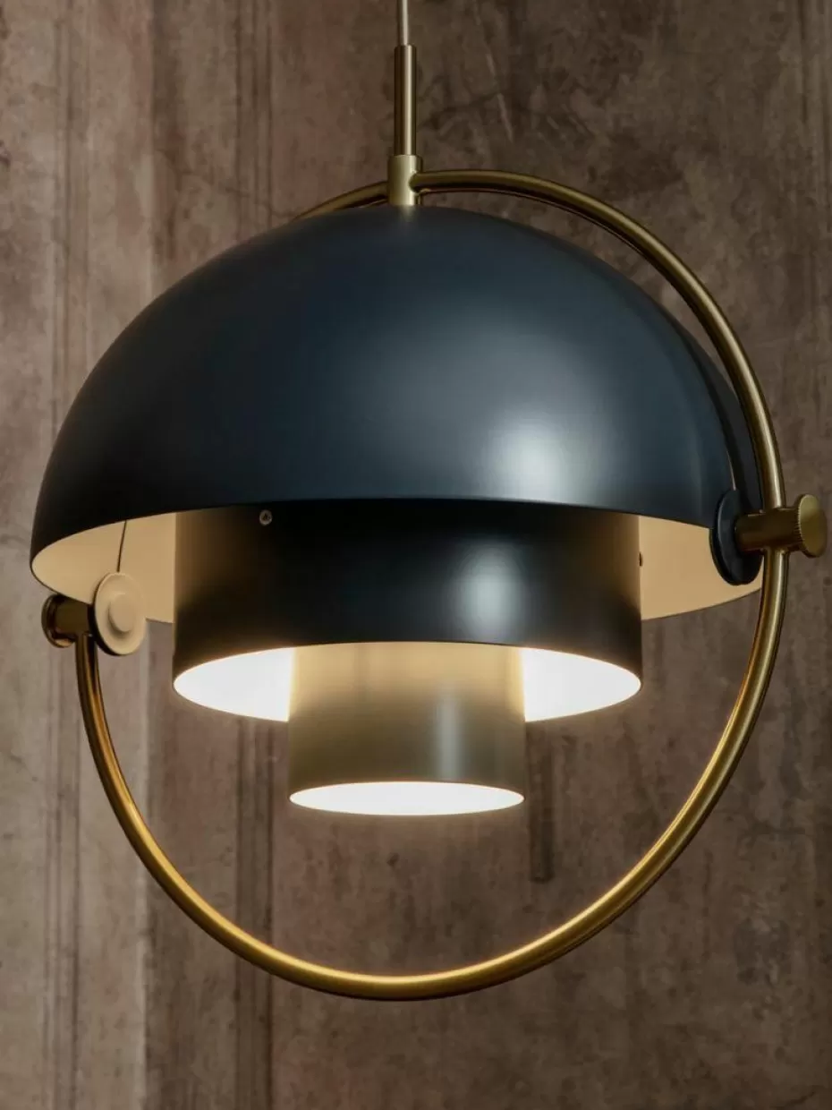 Pendelleuchten-GUBI Verstellbare Pendelleuchte Multi-Lite Graublau matt, Goldfarben glänzend
