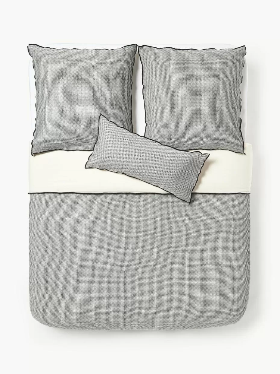 Bettwäsche-Westwing Collection Waffelpiqué-Bettdeckenbezug Clemente Schwarz, Off White