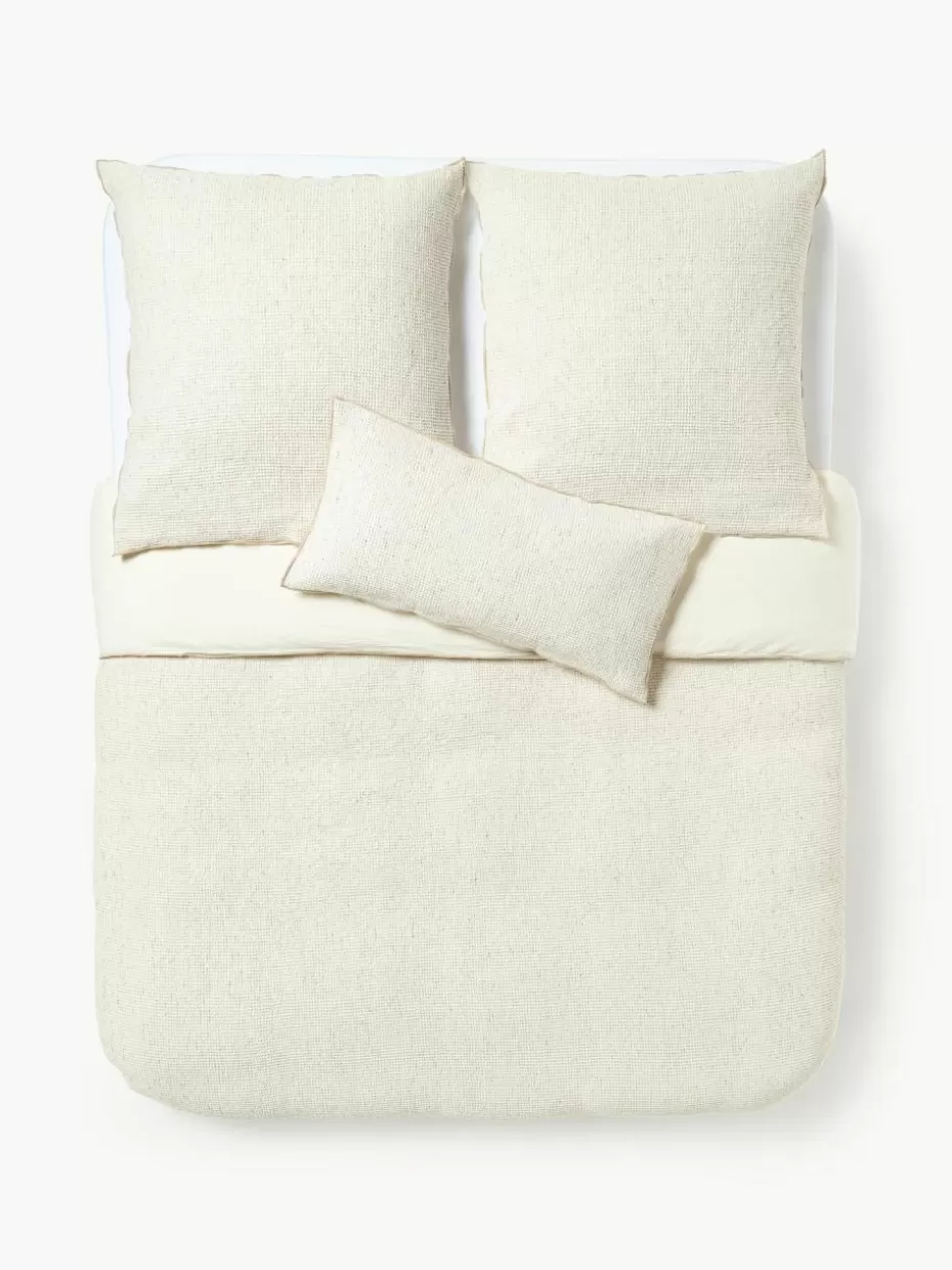 Bettwäsche-Westwing Collection Waffelpiqué-Bettdeckenbezug Clemente Hellbeige, Off White