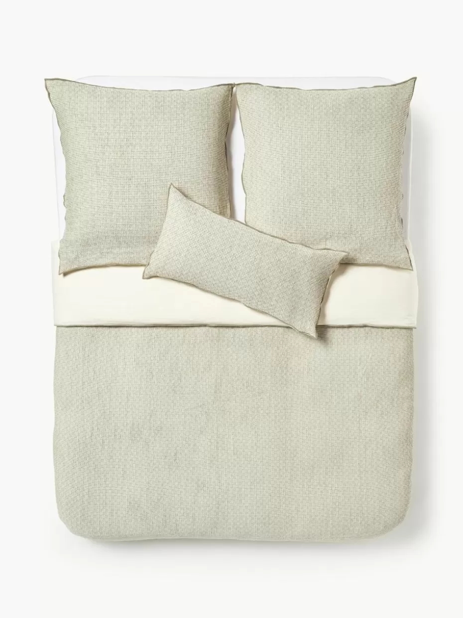 Bettwäsche-Westwing Collection Waffelpiqué-Bettdeckenbezug Clemente Olivgrün, Off White