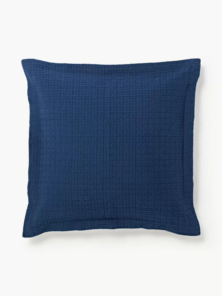 Dekokissen-Westwing Collection Waffelpiqué-Kissenhülle Orville mit Stehsaum Dunkelblau