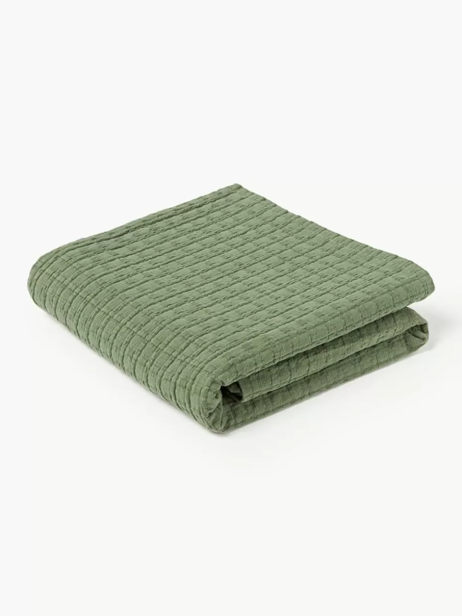Tagesdecken & Bettüberwürfe-Westwing Collection Waffelpiqué-Tagesdecke Orville Olivgrün