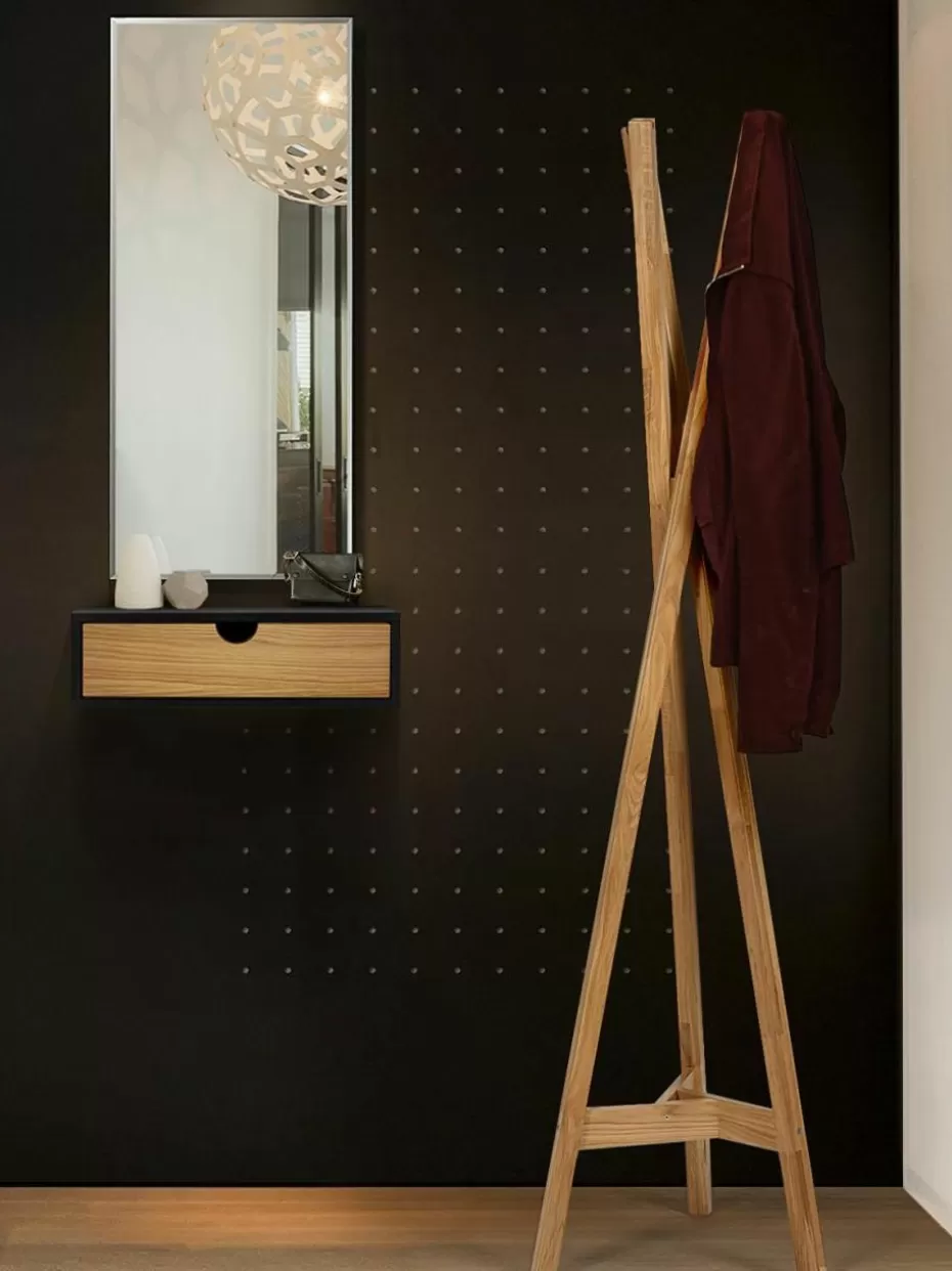 Nachttische-Westwing Wand-Nachttisch Farsta mit Schublade Eichenholz, Schwarz