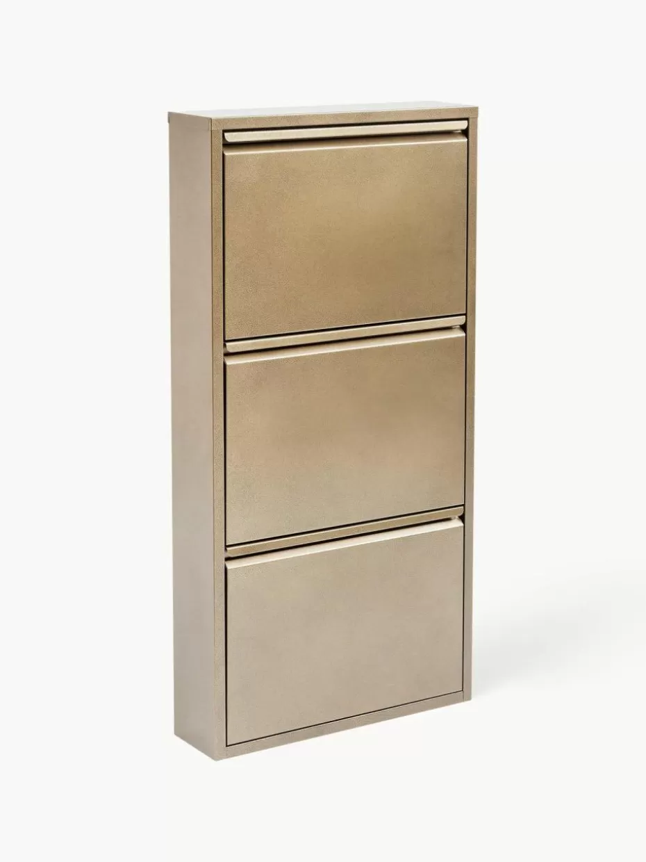 Schuhschränke & Schuhregale-Kare Design Wand-Schuhschrank Caruso mit Klappfächern Goldfarben mit Antik-Finish