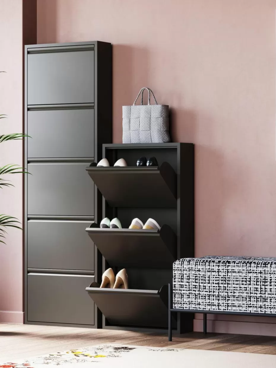 Schuhschränke & Schuhregale-Kare Design Wand-Schuhschrank Caruso mit Klappfächern Schwarz