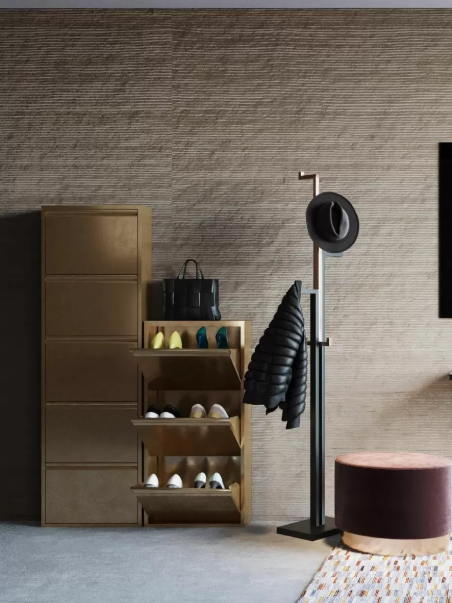 Schuhschränke & Schuhregale-Kare Design Wand-Schuhschrank Caruso mit Klappfächern Goldfarben mit Antik-Finish