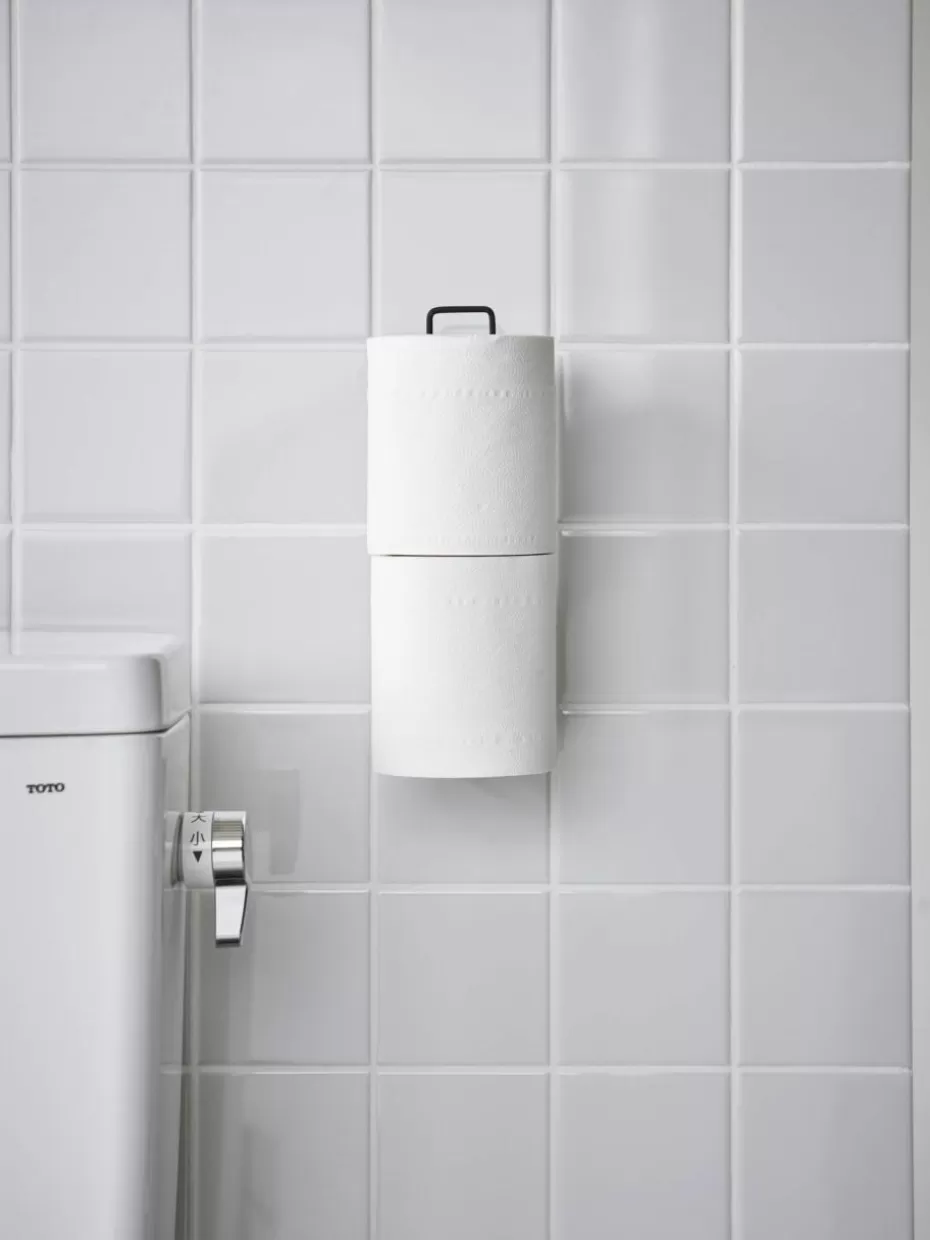 Toilettenpapierhalter-Yamazaki Wand-Toilettenpapierhalter Tower mit Klebehaken Schwarz, matt