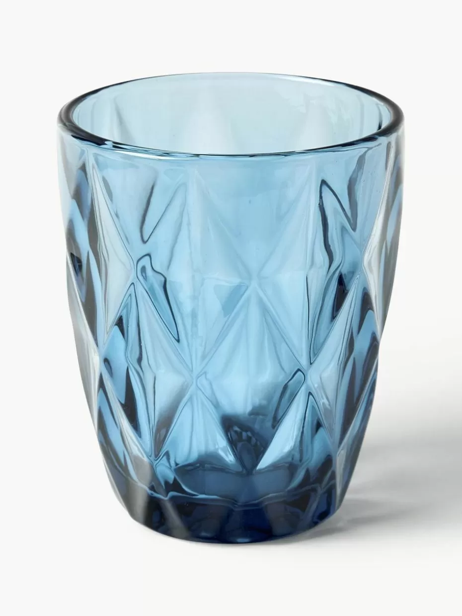 Wassergläser-Westwing Collection Wassergläser Colorado mit Strukturmuster, 4er-Set Blau, Mauve, Grau, Grün