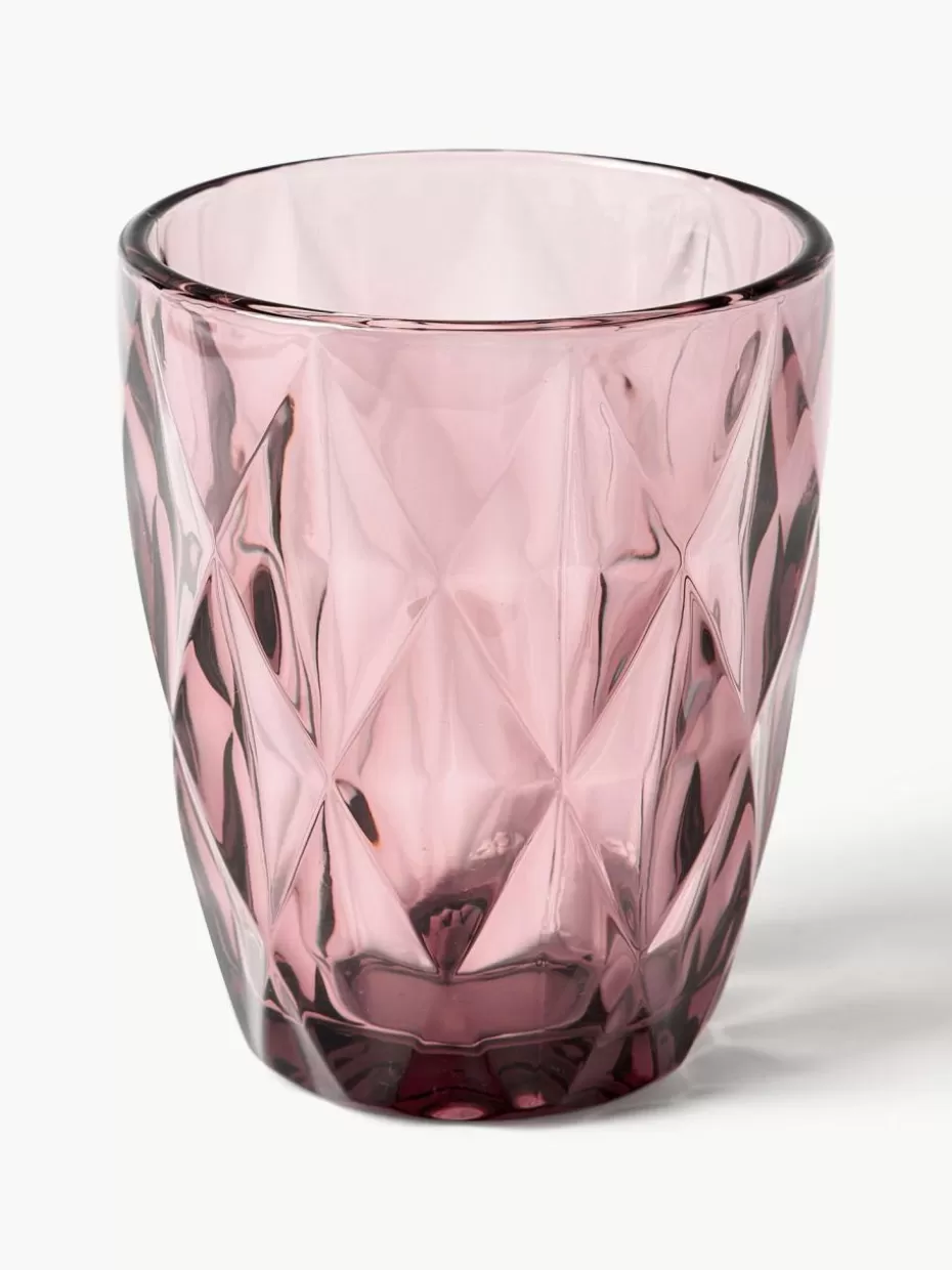 Wassergläser-Westwing Collection Wassergläser Colorado mit Strukturmuster, 4er-Set Blau, Mauve, Grau, Grün