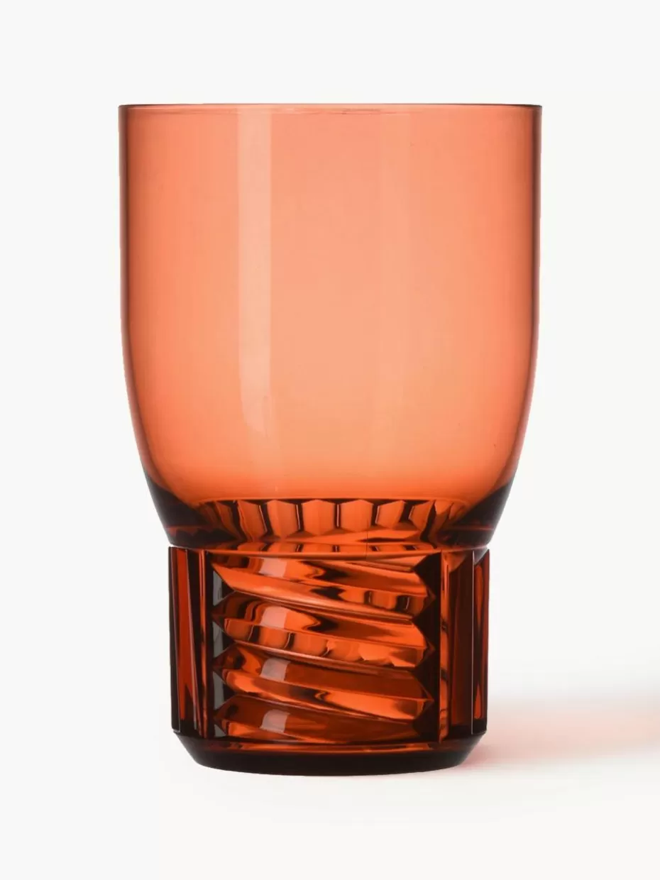Wassergläser-Kartell Wassergläser Trama mit Strukturmuster, 4 Stück Korallrot, transparent