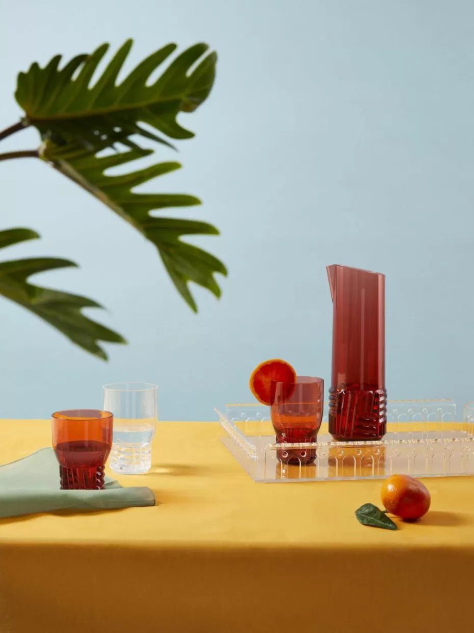 Wassergläser-Kartell Wassergläser Trama mit Strukturmuster, 4 Stück Korallrot, transparent