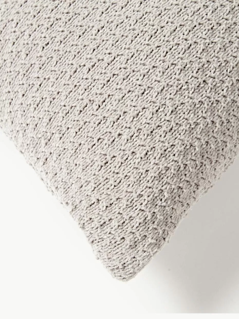 Dekokissen-Westwing Collection Weiche Strick-Kissenhülle Everly aus Chenille Hellgrau