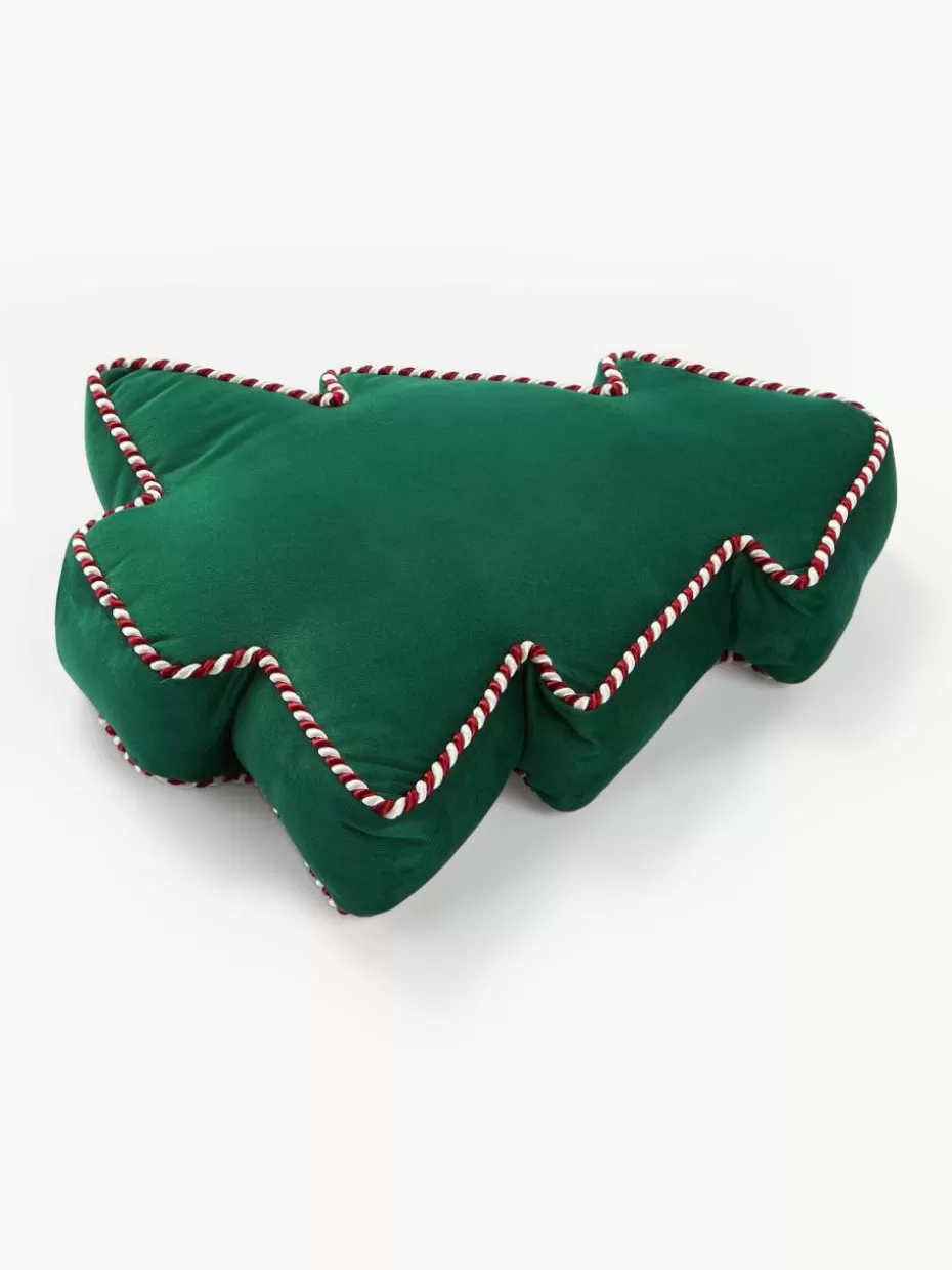Weihnachtskissen | Festliche Eleganz-Westwing Collection Weihnachtsbaum-Dekokissen Ziva aus Samt Dunkelgrün