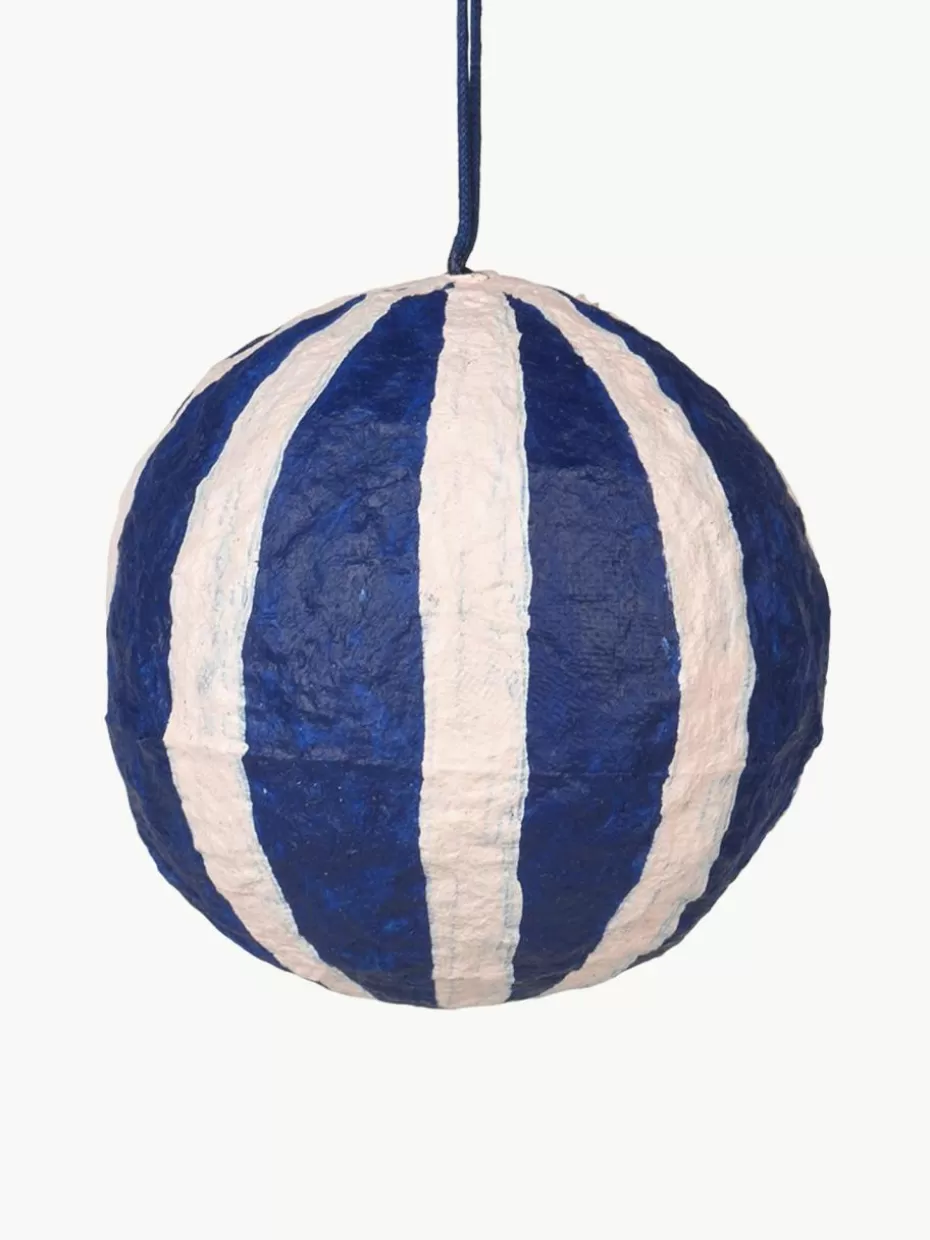Weihnachtskugeln & Baumanhänger-Broste Copenhagen Weihnachtskugel Sphere, Ø 8 cm, 3 Stück Off White, Dunkelblau