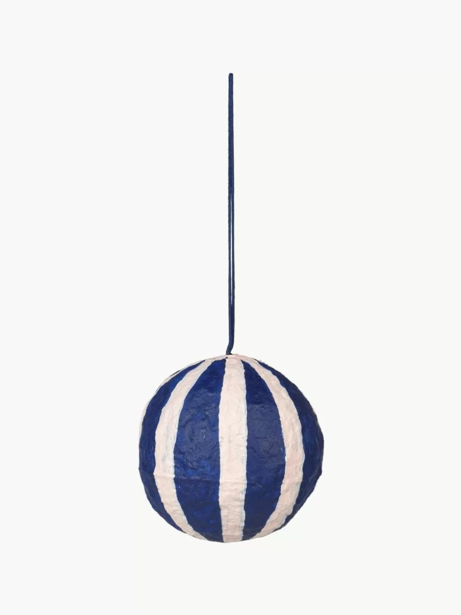 Weihnachtskugeln & Baumanhänger-Broste Copenhagen Weihnachtskugel Sphere, Ø 8 cm, 3 Stück Off White, Dunkelblau