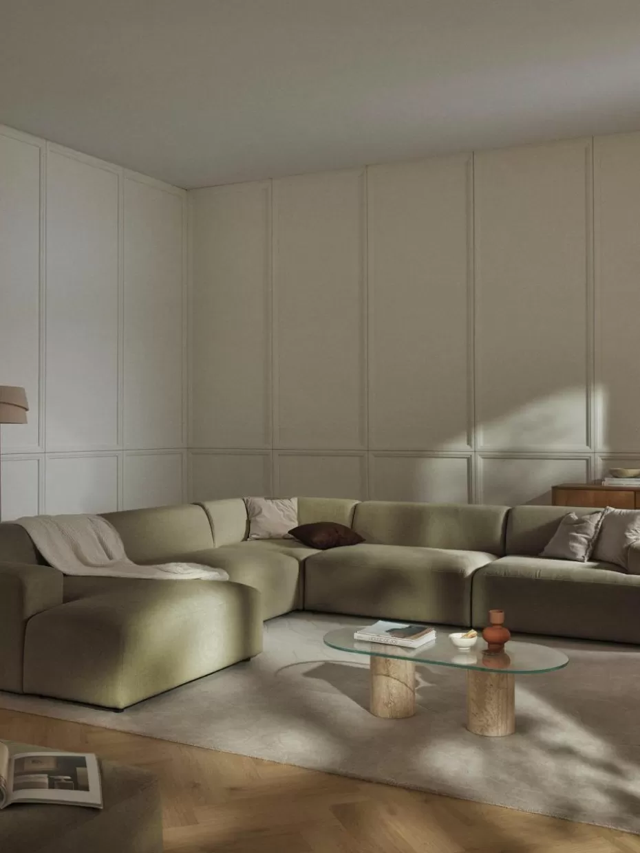 Sofas | Sofaserien-Westwing Collection Wohnlandschaft Melva Webstoff Olivgrün