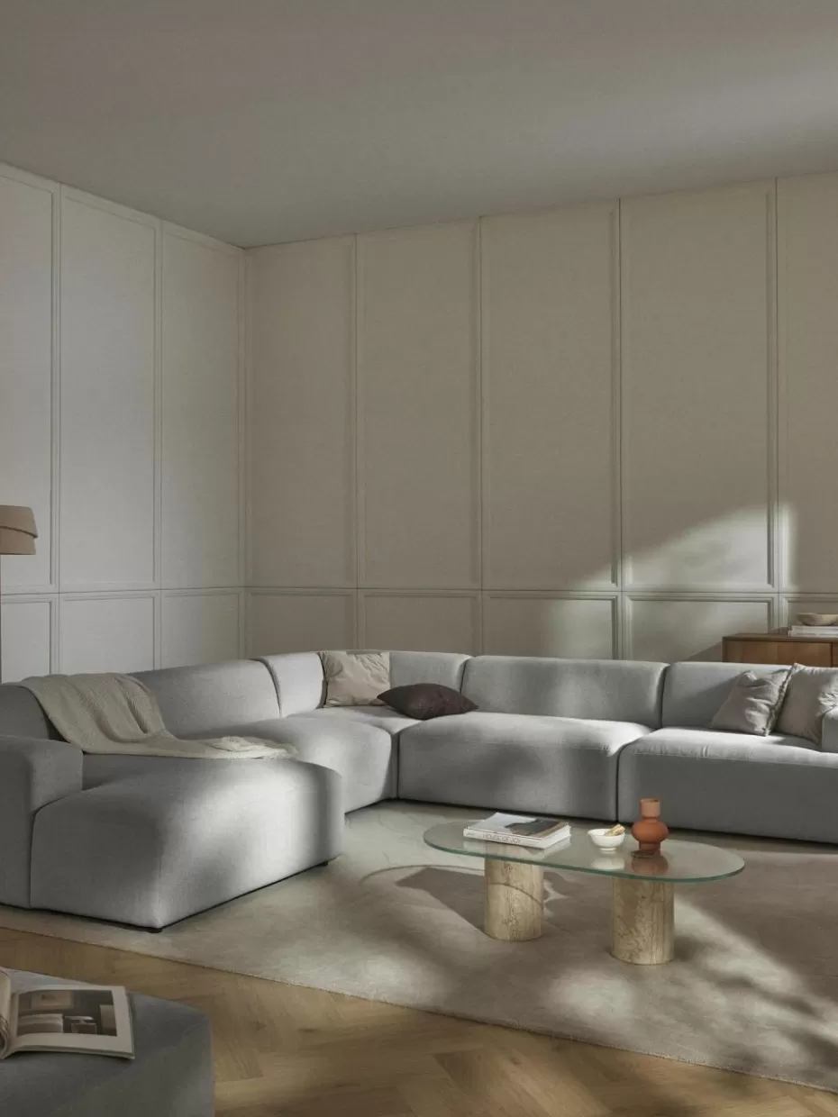 Sofas | Sofaserien-Westwing Collection Wohnlandschaft Melva Webstoff Hellgrau