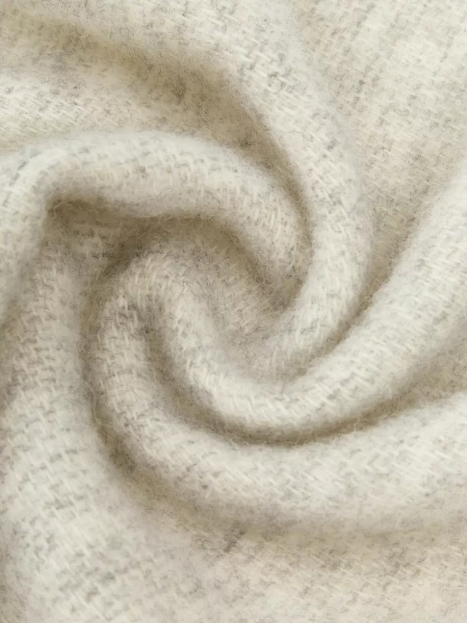 Decken & Plaids-Westwing Wolldecke Tirol mit Fischgrätmuster und Fransen Hellbeige