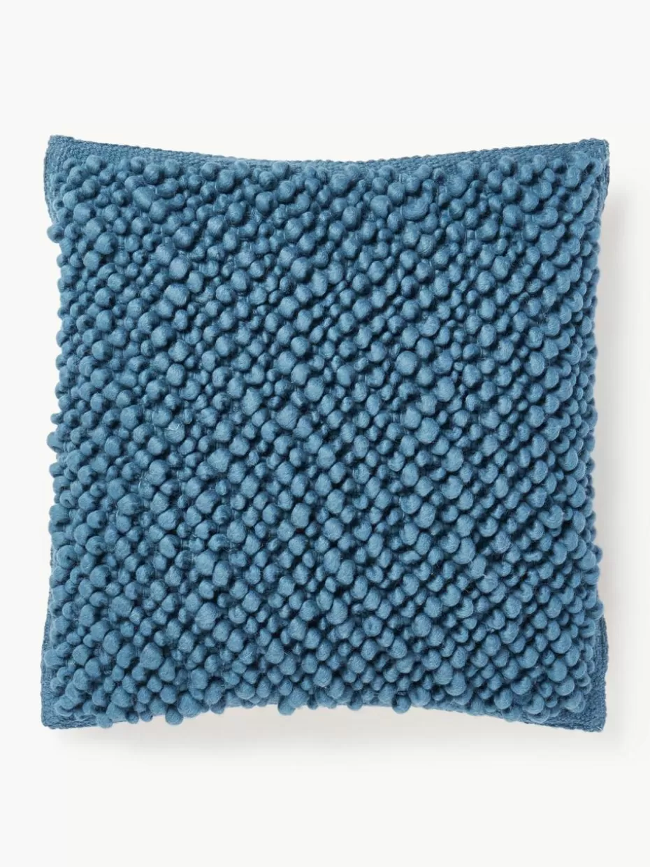 Dekokissen-Westwing Collection Woll-Kissenhülle Loca Blau, Cremeweiß