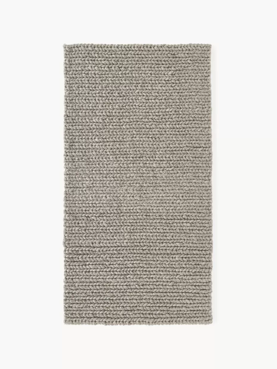 Rechteckige Teppiche-Westwing Collection Wollteppich Bruna mit geflochtener Struktur Greige