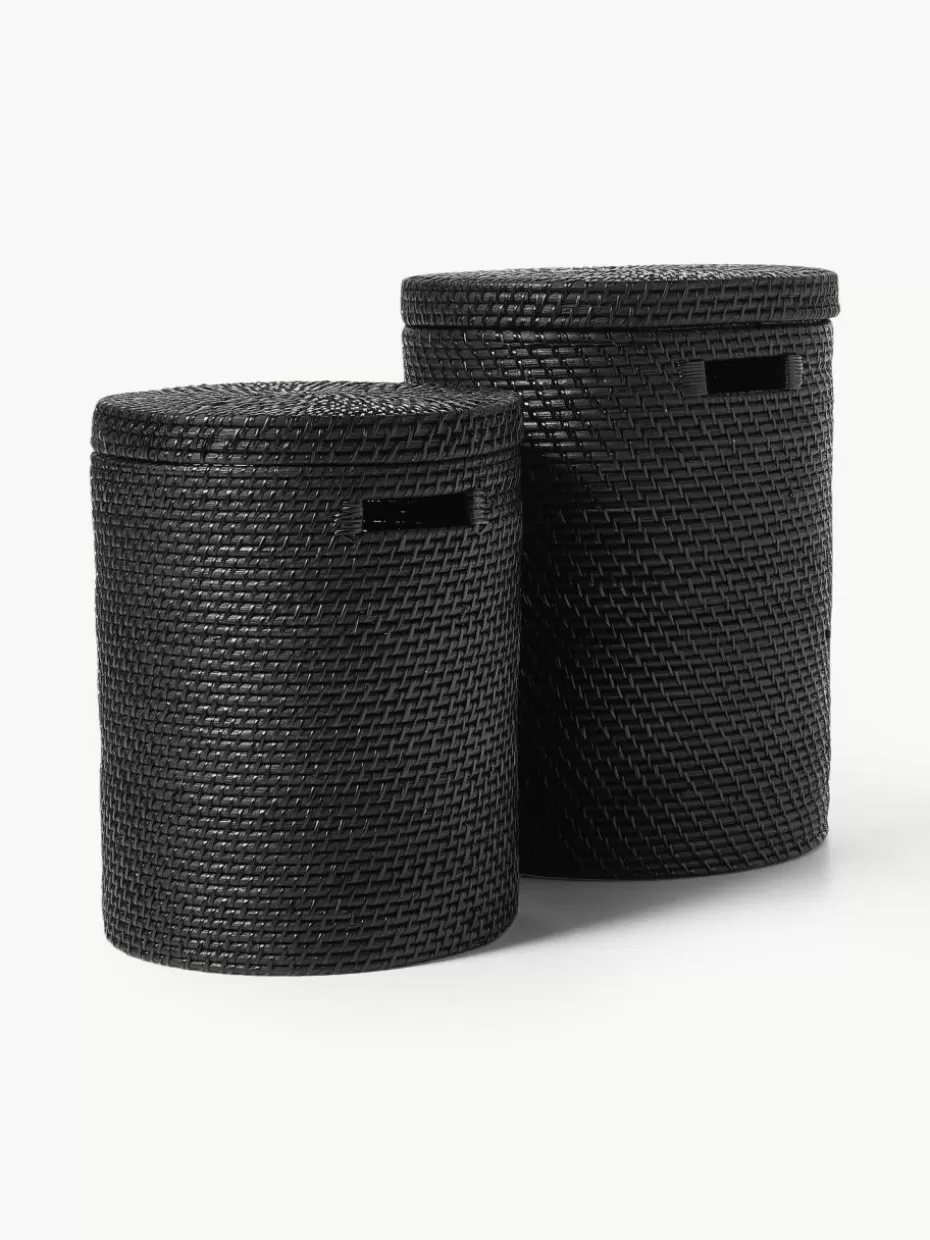 Wäschekörbe-Westwing Collection Wäschekörbe Lurdes mit Deckel, 2er-Set Schwarz