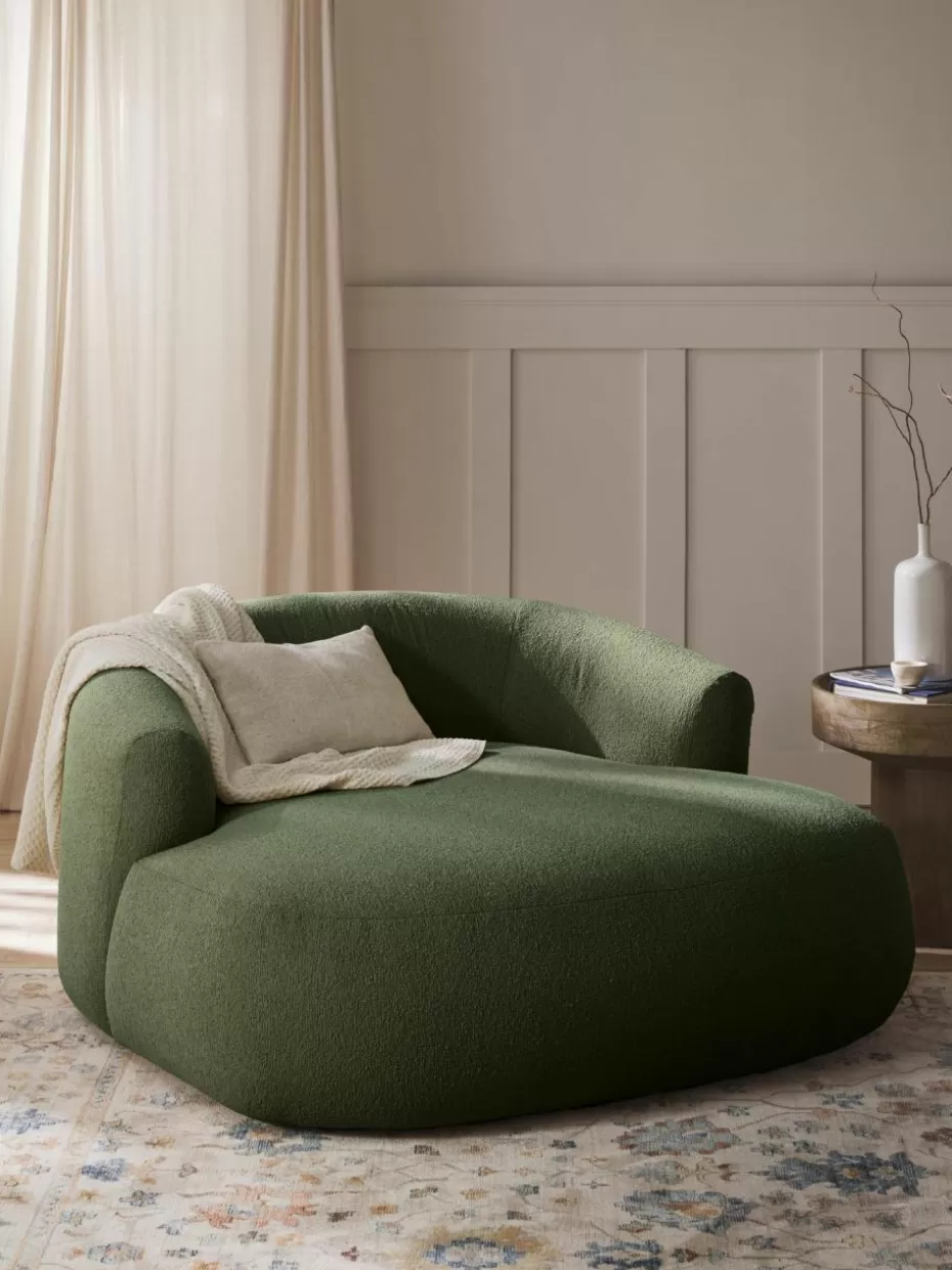 Sessel | Sofaserien-Westwing Collection XL Bouclé-Loungesessel Sofia Bouclé Dunkelgrün
