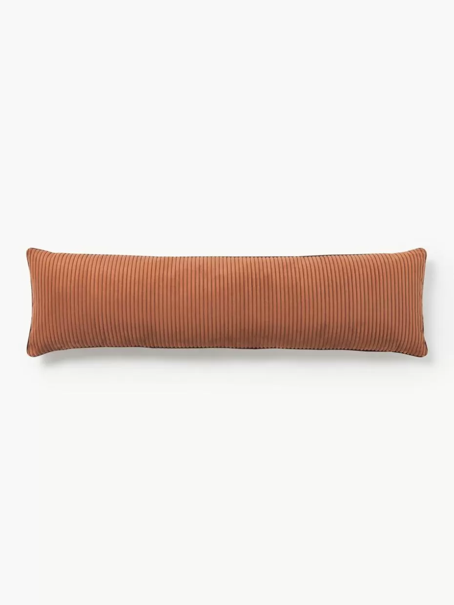 Dekokissen-Westwing Collection XL Kissen Kylen aus Cord Terrakotta, Dunkelbraun