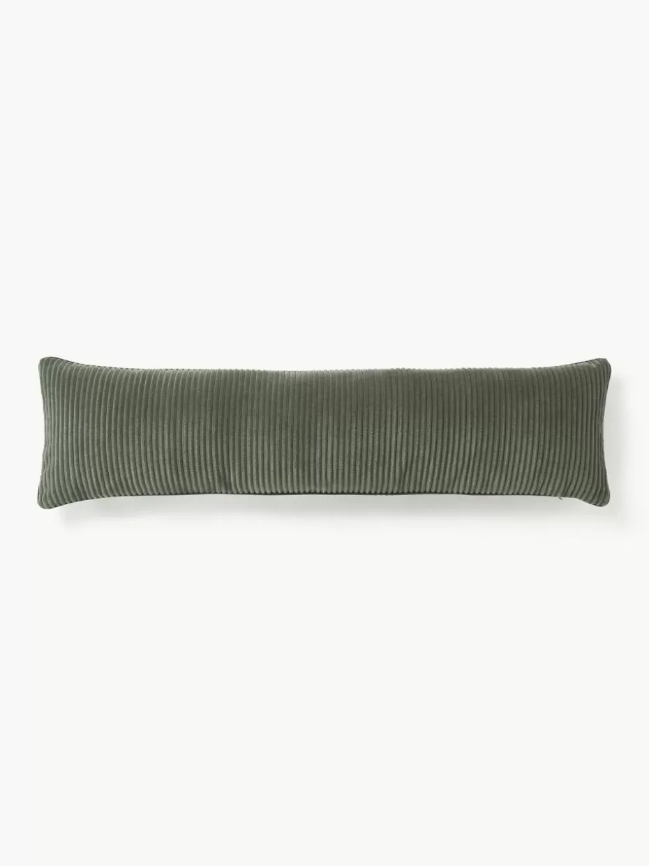 Dekokissen-Westwing Collection XL Kissen Kylen aus Cord Olivgrün