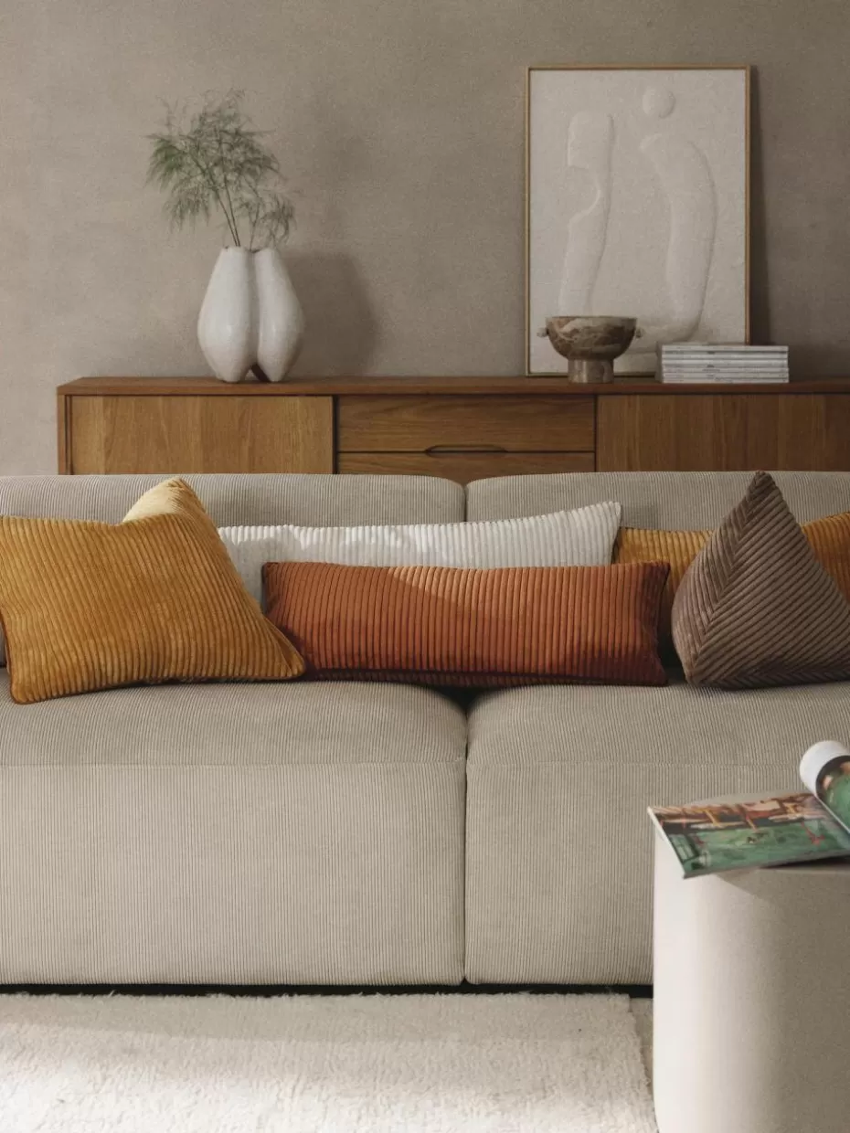 Dekokissen-Westwing Collection XL Kissen Kylen aus Cord Off White, Hellbeige