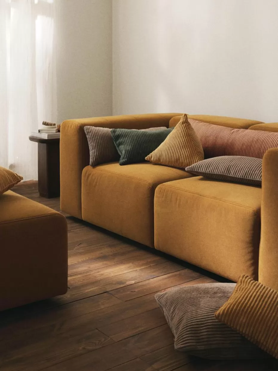 Dekokissen-Westwing Collection XL Kissen Kylen aus Cord Terrakotta, Dunkelbraun