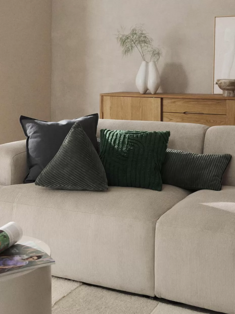 Dekokissen-Westwing Collection XL Kissen Kylen aus Cord Olivgrün