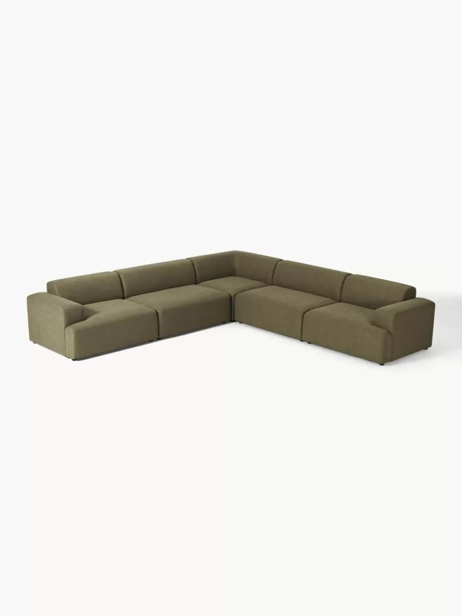 Sofas | Sofaserien-Westwing Collection XL-Ecksofa Melva Webstoff Olivgrün
