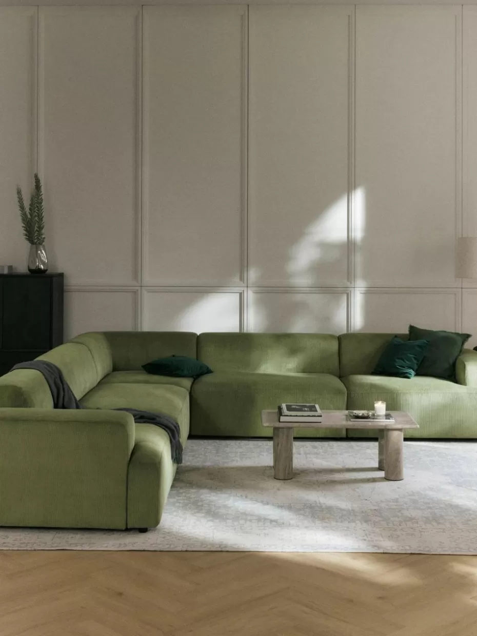 Sofas | Sofaserien-Westwing Collection XL-Ecksofa Melva aus Cord Cord Olivgrün