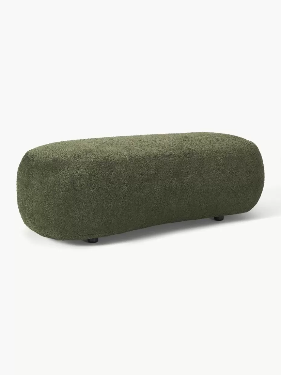 Hocker | Sofaserien-Westwing Collection XL-Hocker Alba aus Teddy-Bouclé Teddy-Bouclé Dunkelgrün