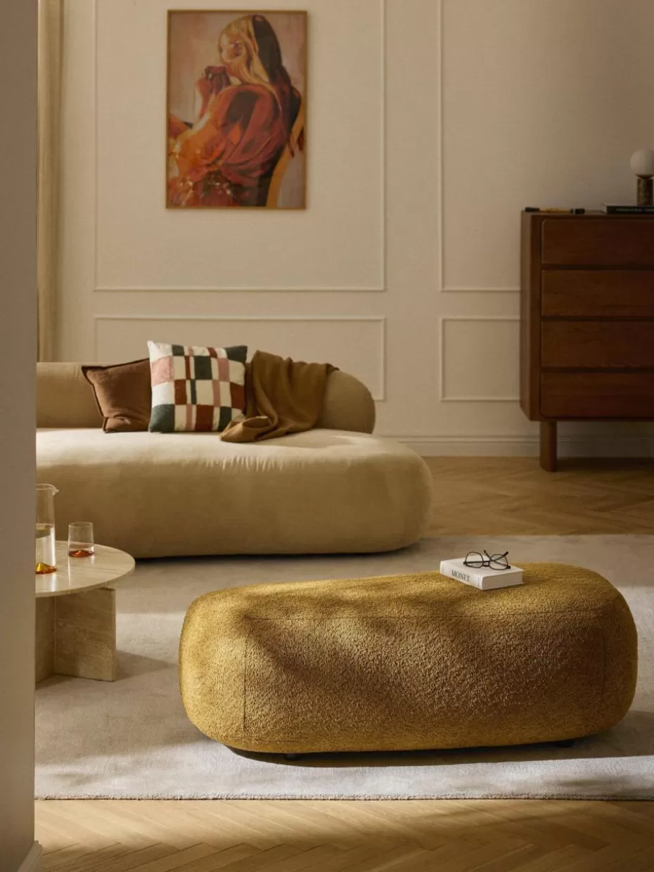 Hocker | Sofaserien-Westwing Collection XL-Hocker Alba aus Teddy-Bouclé Teddy-Bouclé Ocker