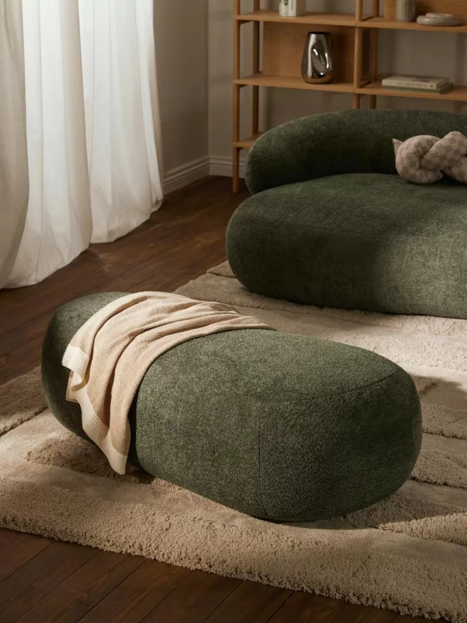 Hocker | Sofaserien-Westwing Collection XL-Hocker Alba aus Teddy-Bouclé Teddy-Bouclé Dunkelgrün