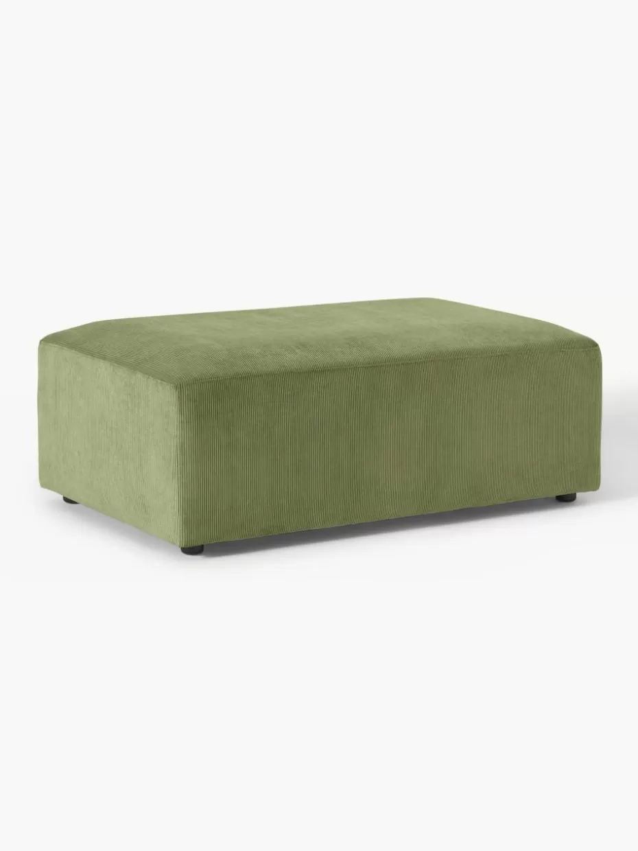 Hocker | Sofaserien-Westwing Collection XL-Hocker Melva aus Cord, B 116 x T 72 cm Cord Olivgrün