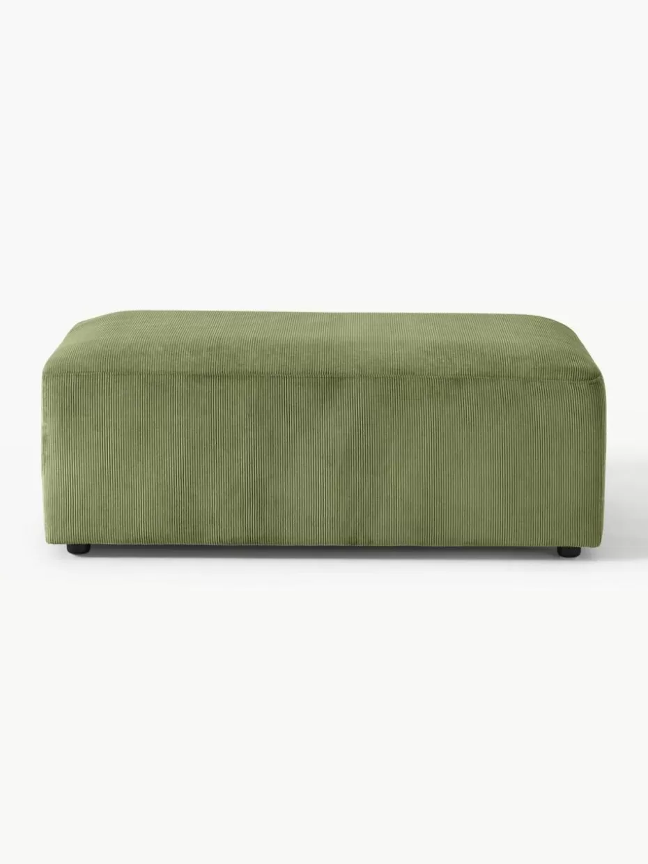 Hocker | Sofaserien-Westwing Collection XL-Hocker Melva aus Cord, B 116 x T 72 cm Cord Olivgrün