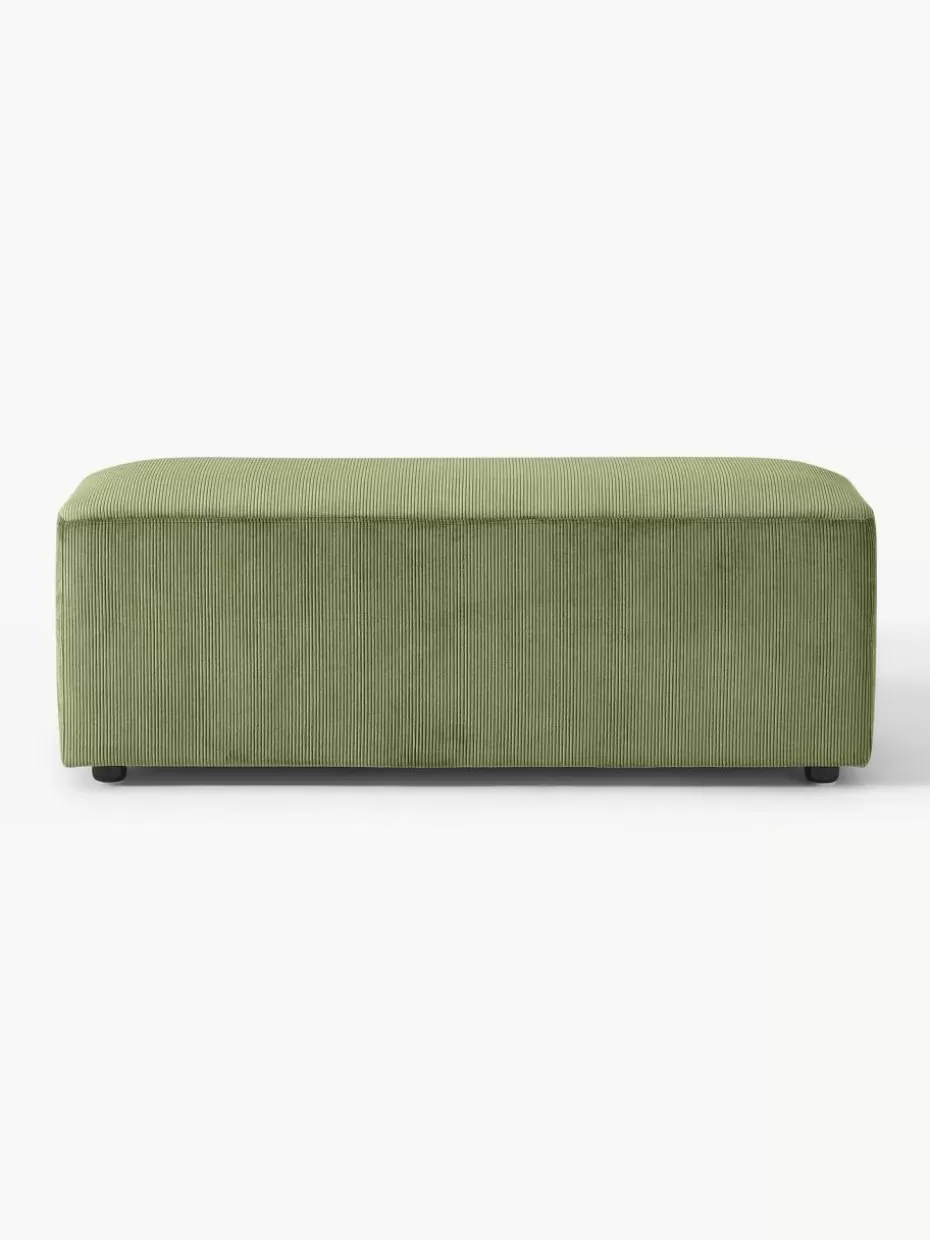 Hocker | Sofaserien-Westwing Collection XL-Hocker Melva aus Cord, B 116 x T 42 cm Cord Olivgrün