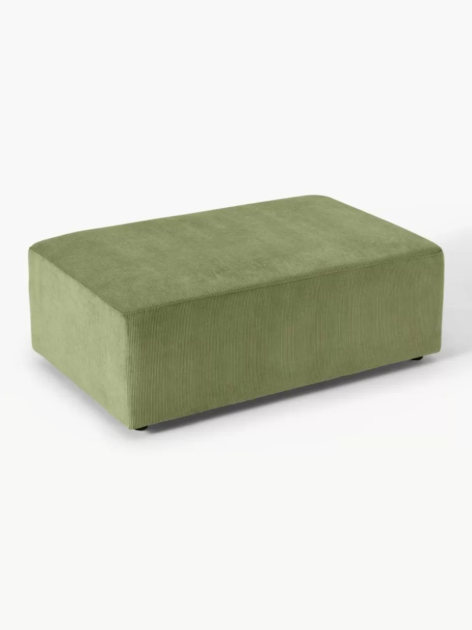 Hocker | Sofaserien-Westwing Collection XL-Hocker Melva aus Cord, B 116 x T 72 cm Cord Olivgrün