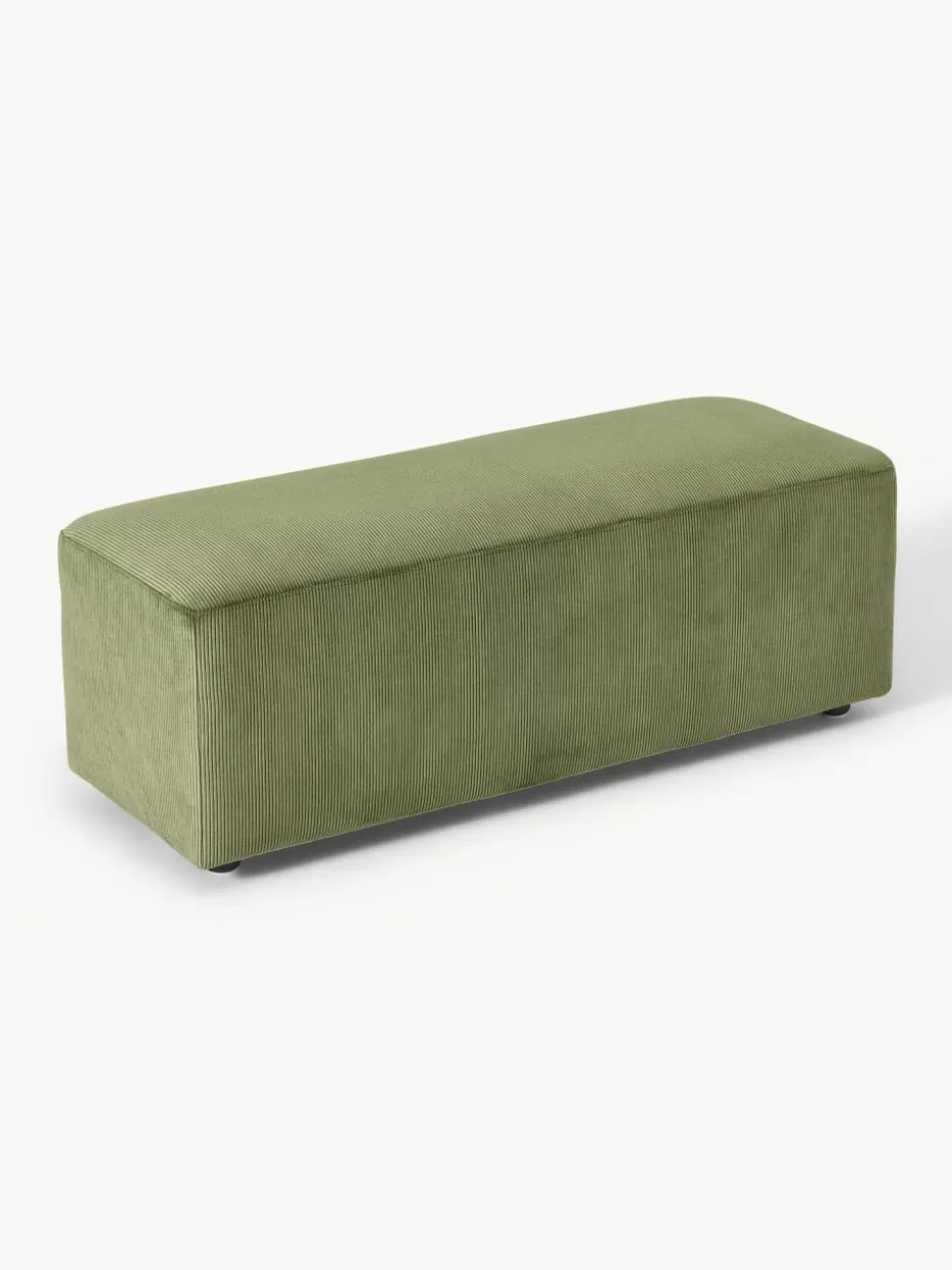 Hocker | Sofaserien-Westwing Collection XL-Hocker Melva aus Cord, B 116 x T 42 cm Cord Olivgrün