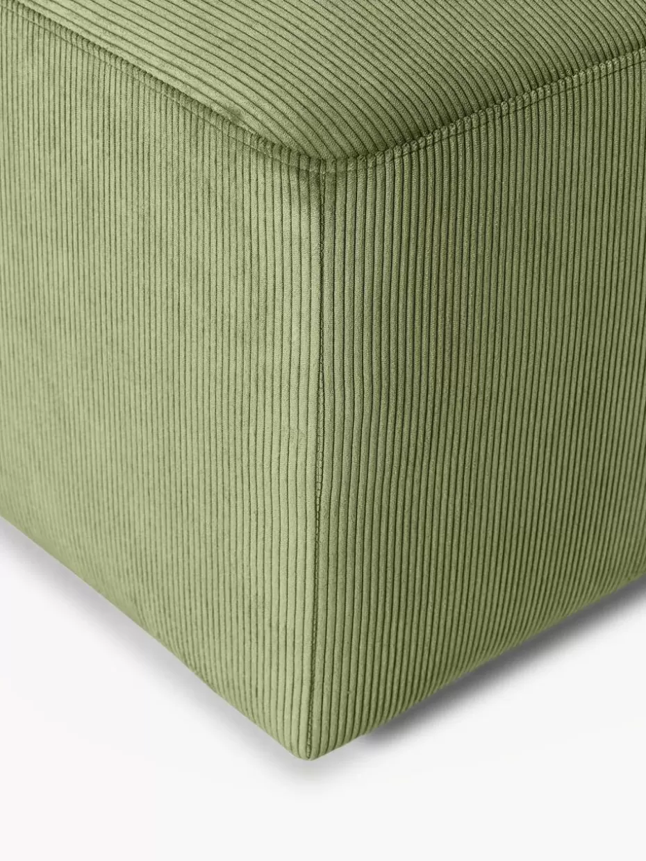Hocker | Sofaserien-Westwing Collection XL-Hocker Melva aus Cord, B 116 x T 72 cm Cord Olivgrün