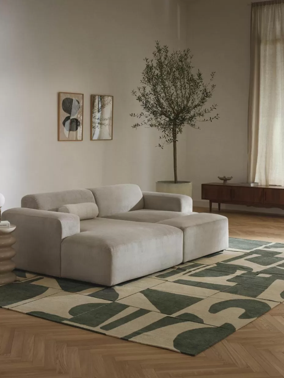 Hocker | Sofaserien-Westwing Collection XL-Hocker Melva aus Cord, B 116 x T 42 cm Cord Hellbeige