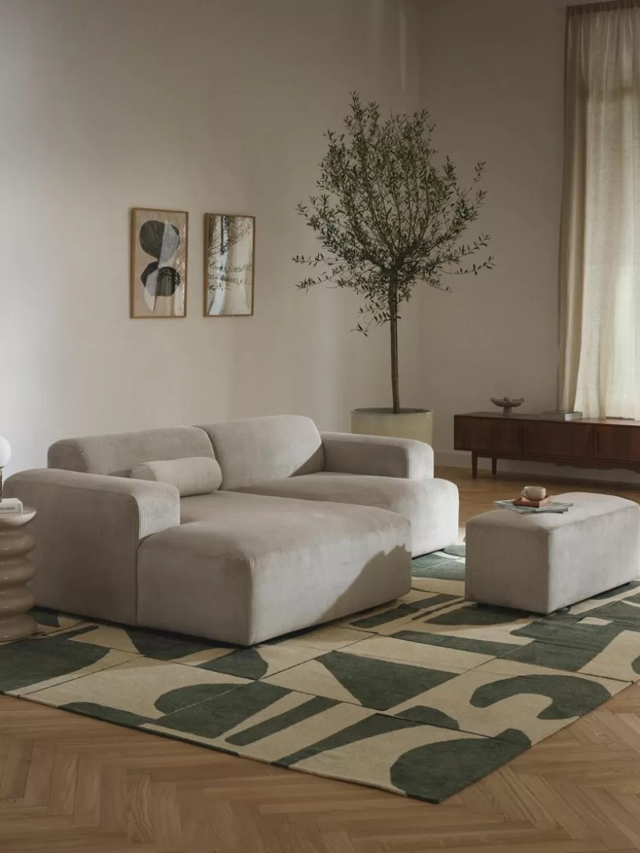 Hocker | Sofaserien-Westwing Collection XL-Hocker Melva aus Cord, B 116 x T 42 cm Cord Hellbeige