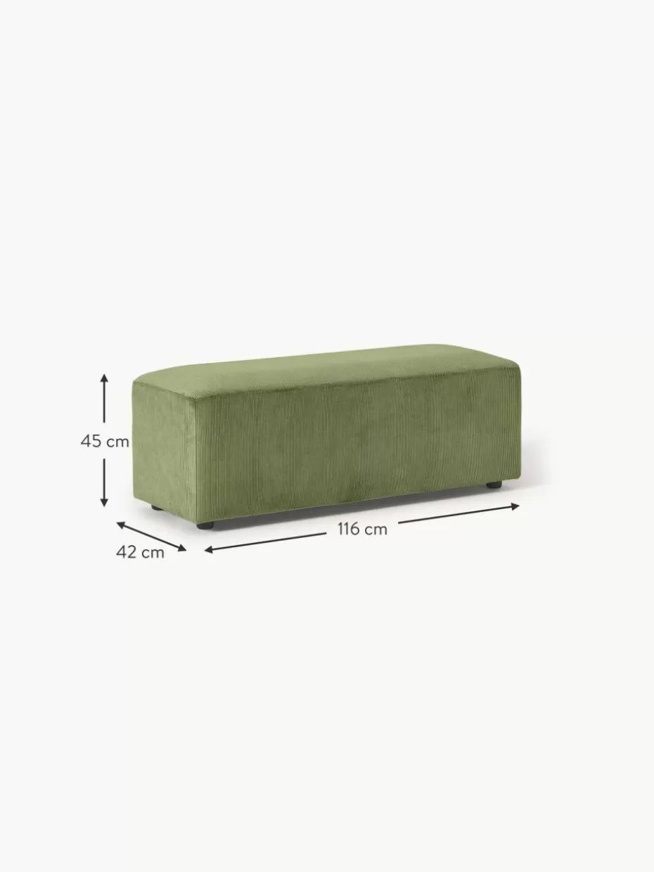 Hocker | Sofaserien-Westwing Collection XL-Hocker Melva aus Cord, B 116 x T 42 cm Cord Olivgrün