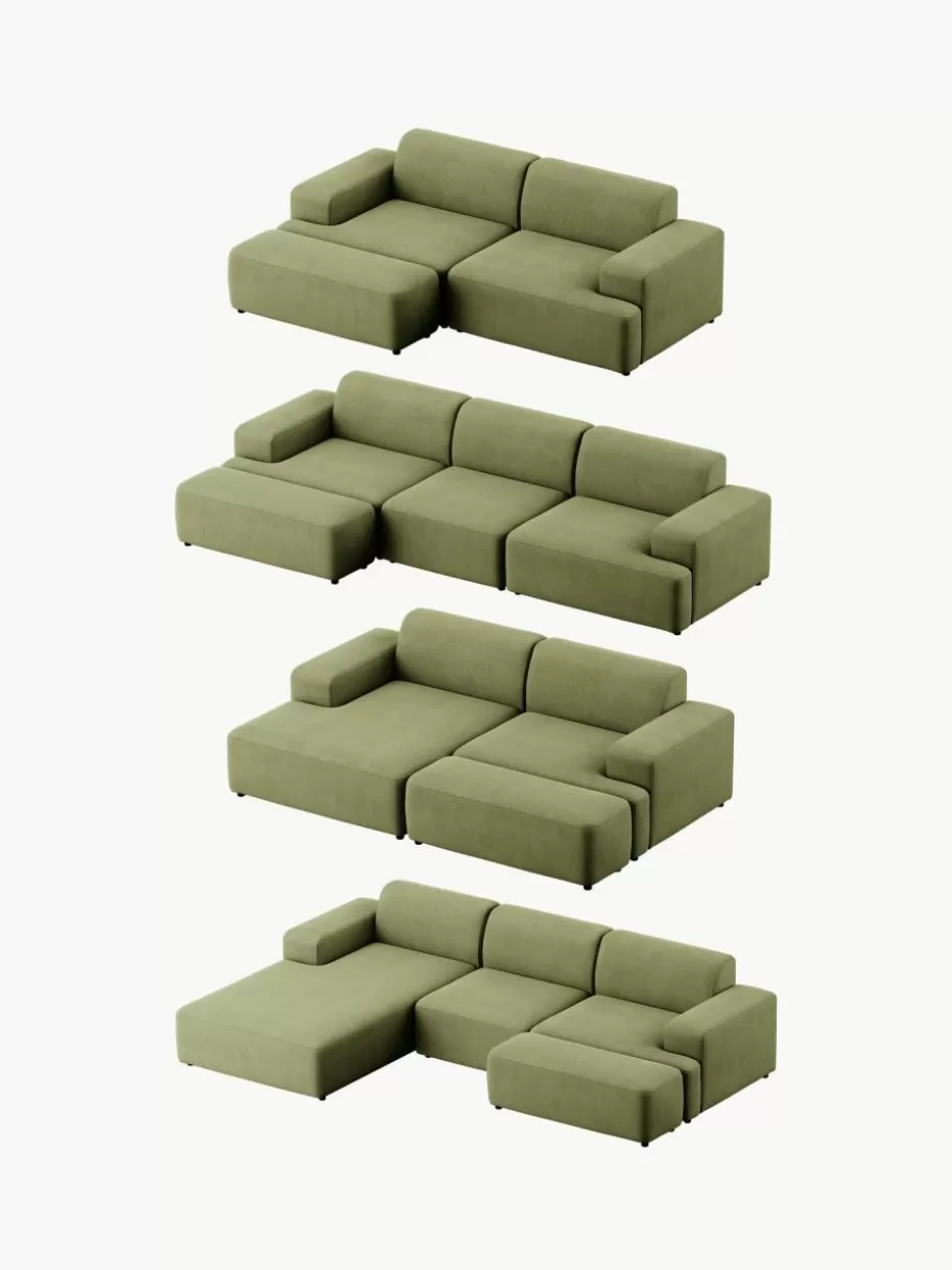 Hocker | Sofaserien-Westwing Collection XL-Hocker Melva aus Cord, B 116 x T 42 cm Cord Olivgrün