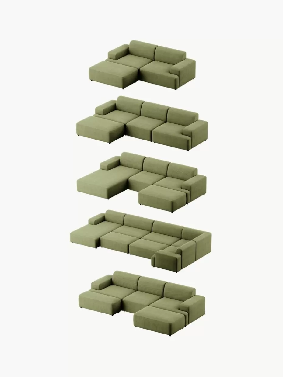 Hocker | Sofaserien-Westwing Collection XL-Hocker Melva aus Cord, B 116 x T 72 cm Cord Olivgrün